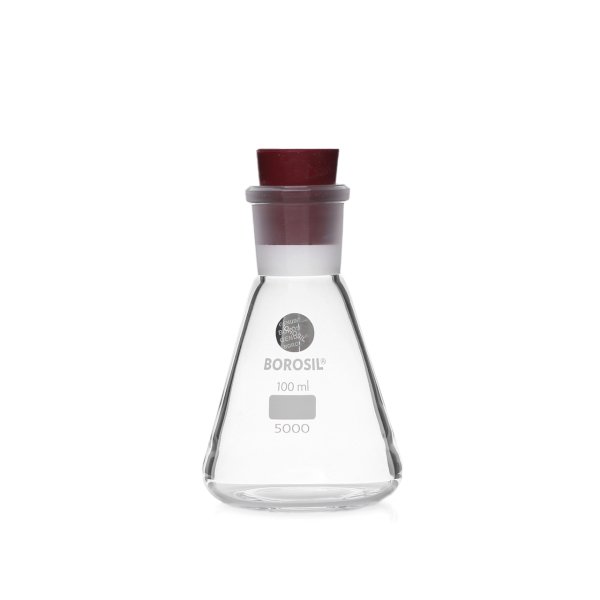 Borosil Cam Erlen Şilifli 100 ml - Erlenmeyer Flask Tıpalı