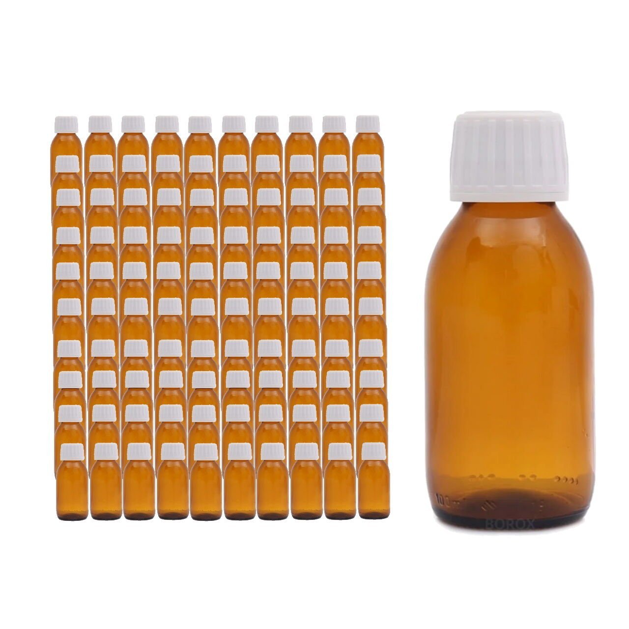 Borox Cam Amber Şişe 50 ml - Kilit Kapaklı Şişe Kahverengi - 100 Adet Toptan
