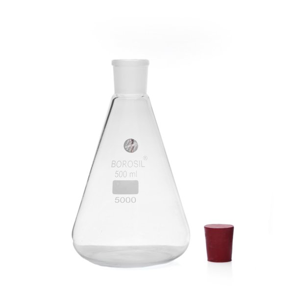 Borosil Cam Erlen Şilifli 500 ml - Erlenmeyer Flask Tıpalı