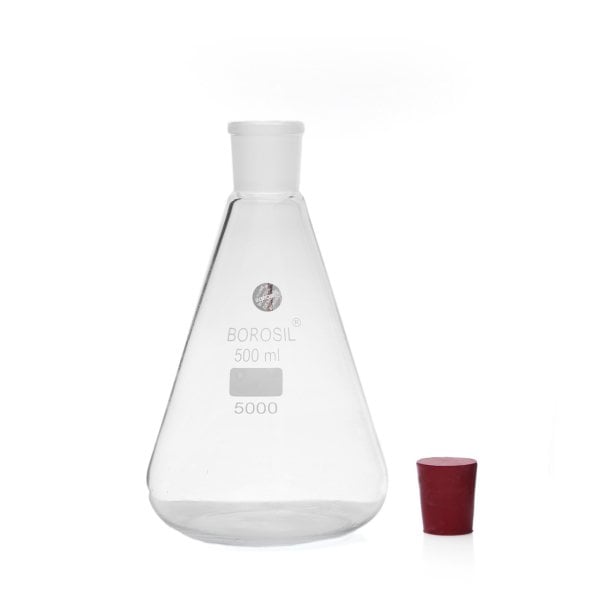 Borosil Cam Erlen Şilifli 500 ml - Erlenmeyer Flask Tıpalı