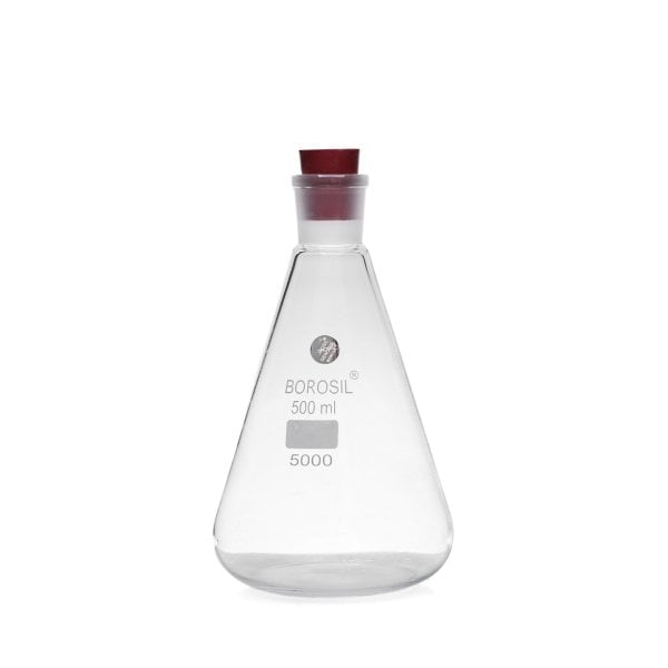 Borosil Cam Erlen Şilifli 500 ml - Erlenmeyer Flask Tıpalı