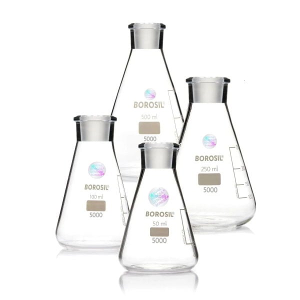 Borosil Cam Erlen Şilifli 500 ml - Erlenmeyer Flask Tıpalı