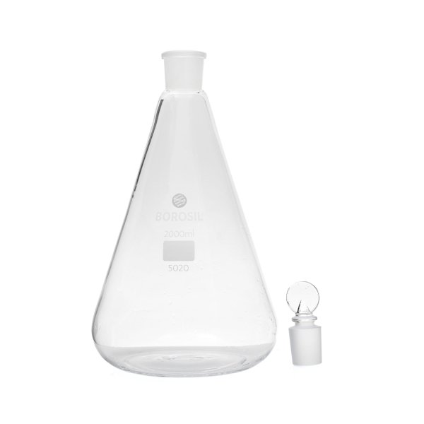 Borosil Cam Erlen Şilifli 2000 ml Cam Tıpalı - Erlenmeyer
