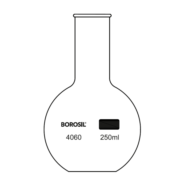 Borosil Cam Balon 250 ml - Dibi Düz - Kaynatma Balonu