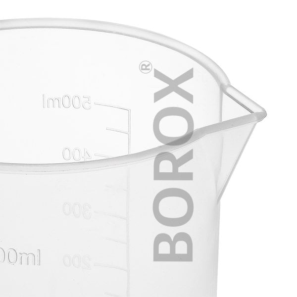 Borox Kulplu Plastik Beher 500 ml - Kabartma Dereceli Beaker