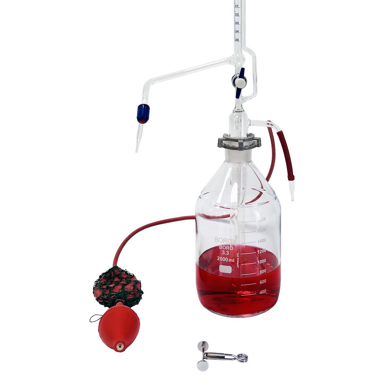 Borox Cam Otomatik Büret 25 ml 0.10 ml Teflon Musluk - Class A Sertifikalı - PTFE Ara Musluklu
