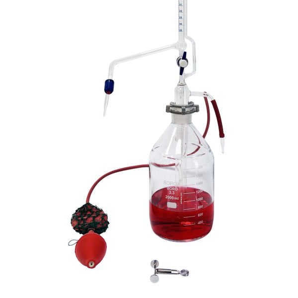Borox Cam Otomatik Büret 25 ml 0.10 ml Teflon Musluk - Class A Sertifikalı - PTFE Ara Musluklu