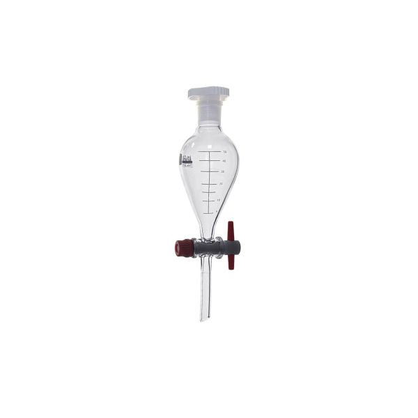 Borox Cam Ayırma Hunisi 50 ml - Armudi Tip - Teflon Musluklu Tıpalı - Hacim Ölçekli