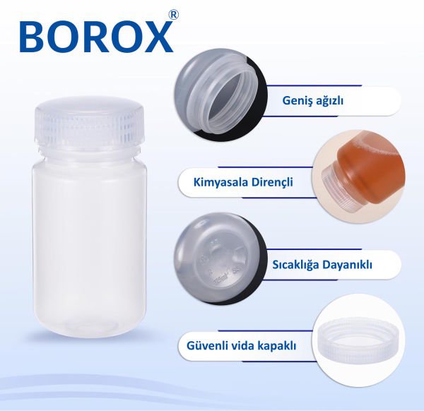 Borox Numune Şişesi 1000ml - Vida Kapaklı - PP Şeffaf Şişe - Geniş Ağızlı Saklama Şişesi
