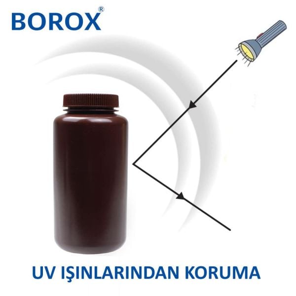 Borox Numune Şişesi 250ml - Vida Kapaklı - HDPE Amber Şişe - Geniş Ağızlı Saklama Şişesi