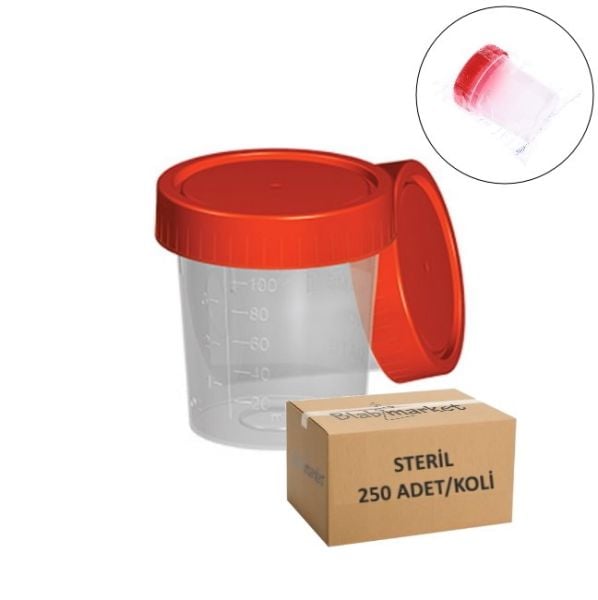 İdrar Numune Kabı 100ml - Pnömatik Steril Beher 250li