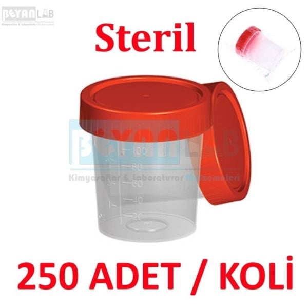 İdrar Numune Kabı 100ml - Pnömatik Steril Beher 250li