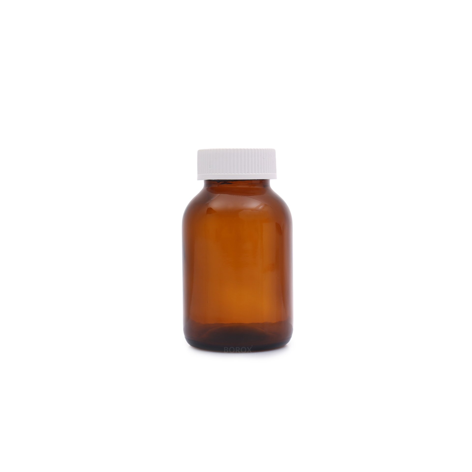 Borox Amber Cam Şişe Geniş Ağız 200 ml - Beyaz Kapaklı Şişe