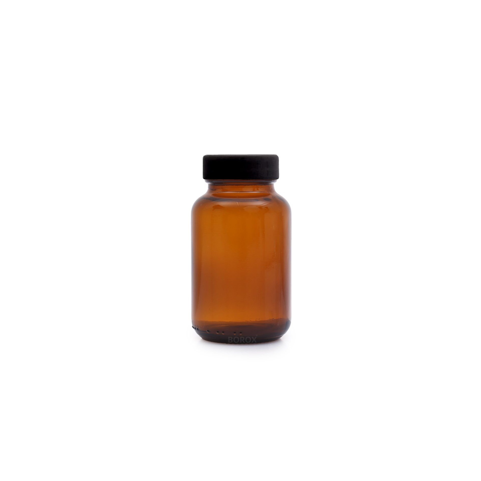 Borox Amber Cam Şişe Geniş Ağız 120 ml - Siyah Kapaklı Şişe