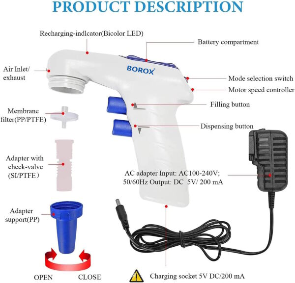 Borox Pipet Tabancası - Elektrikli Pipet Pompası - Pipetör