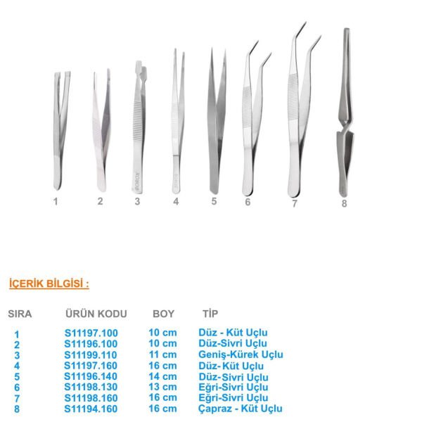 Borox Penset Seti Paslanmaz Çelik - Dişli Cımbız 8 Adet-Set