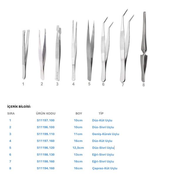 Borox Penset Seti Paslanmaz Çelik - Dişli Cımbız 8 Adet-Set