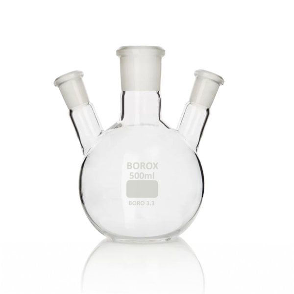 Borox Cam Balon 1000 ml - Dibi Yuvarlak Şilifli - Üç Boyunlu