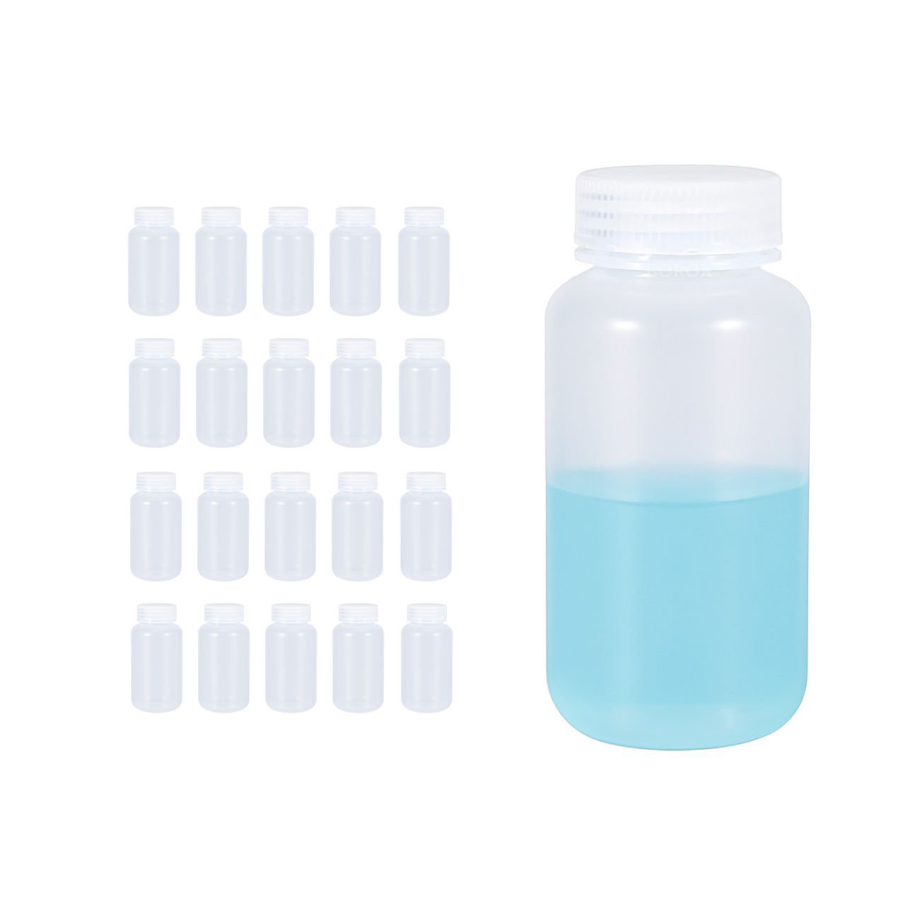 Borox Numune Şişesi 250ml - Vida Kapaklı - PP Şeffaf Şişe - Geniş Ağızlı Saklama Şişesi - 20 Adet Toptan