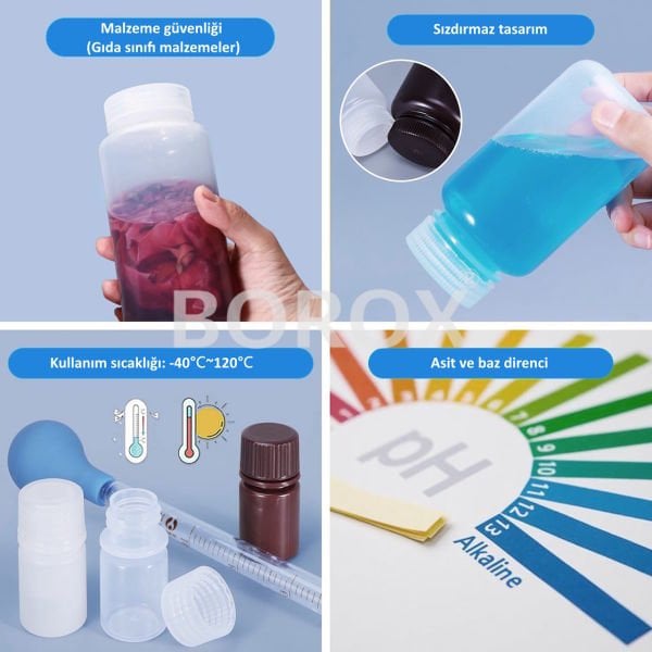 Borox Numune Şişesi 500ml - Vida Kapaklı - PP Şeffaf Şişe - Geniş Ağızlı Saklama Şişesi - 12 Adet Toptan