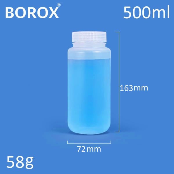Borox Numune Şişesi 500ml - Vida Kapaklı - PP Şeffaf Şişe - Geniş Ağızlı Saklama Şişesi - 12 Adet Toptan