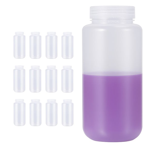 Borox Numune Şişesi 1000ml - Vida Kapaklı - PP Şeffaf Şişe - Geniş Ağızlı Saklama Şişesi - 12 Adet Toptan