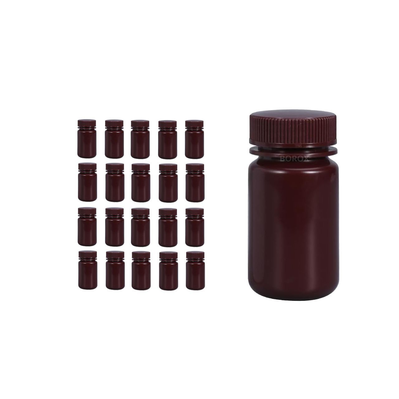 Borox Numune Şişesi 125ml - Vida Kapaklı - HDPE Amber Şişe - Geniş Ağızlı Saklama Şişesi - 20 Adet Toptan