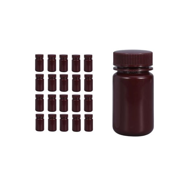 Borox Numune Şişesi 125ml - Vida Kapaklı - HDPE Amber Şişe - Geniş Ağızlı Saklama Şişesi - 20 Adet Toptan