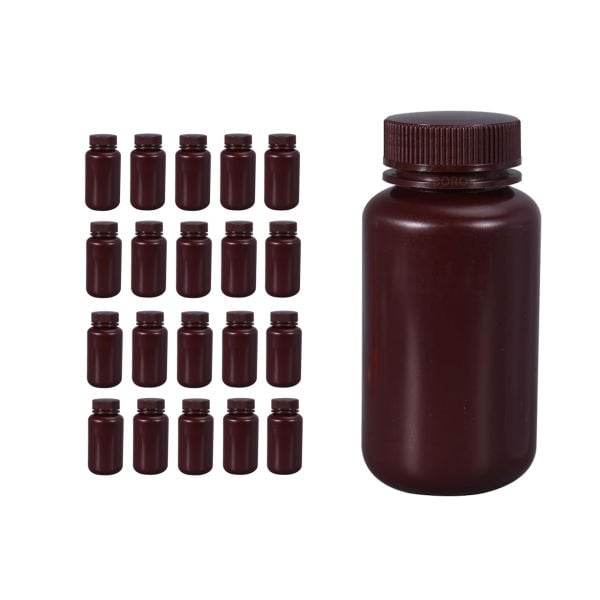 Borox Numune Şişesi 250ml - Vida Kapaklı - HDPE Amber Şişe - Geniş Ağızlı Saklama Şişesi - 20 Adet Toptan