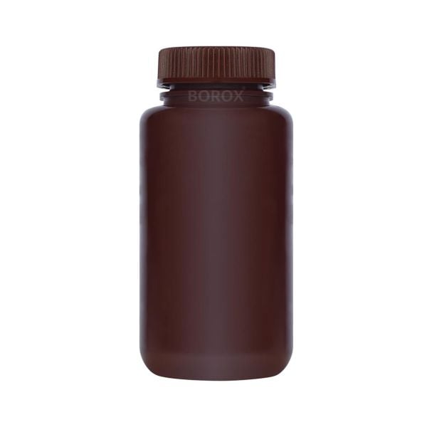 Borox Numune Şişesi 500ml - Vida Kapaklı - HDPE Amber Şişe - Geniş Ağızlı Saklama Şişesi - 12 Adet Toptan