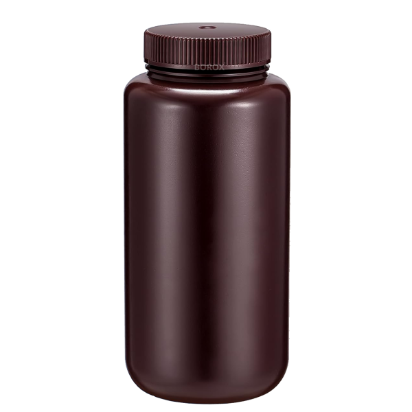 Borox Numune Şişesi 1000ml - Vida Kapaklı - HDPE Amber Şişe - Geniş Ağızlı Saklama Şişesi - 12 Adet Toptan