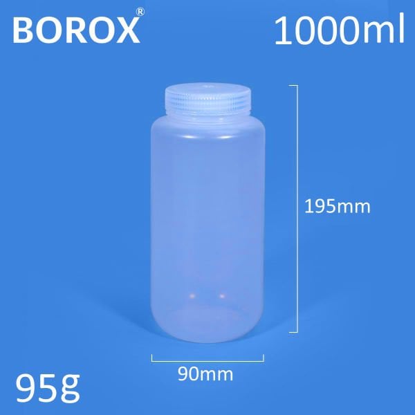 Borox Numune Şişesi 1000ml - Vida Kapaklı - HDPE Amber Şişe - Geniş Ağızlı Saklama Şişesi - 12 Adet Toptan