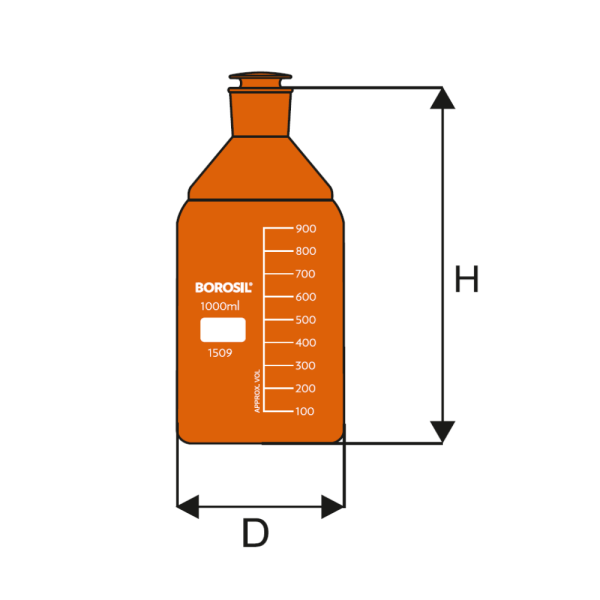 Borosil Amber Cam Miyar Şişe 2000 ml - Cam Tıpalı Şişe