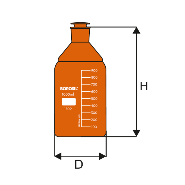 Borosil Amber Cam Miyar Şişe 1000 ml - Cam Tıpalı Şişe