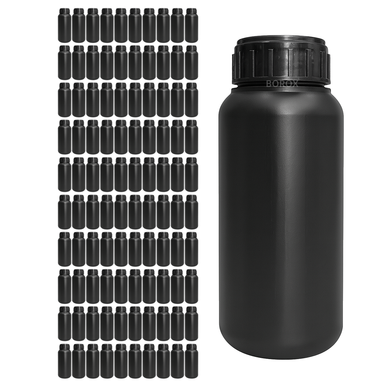 Borox Plastik Yuvarlak Şişe 500 ml Siyah - Kilit Kapaklı 100 Adet