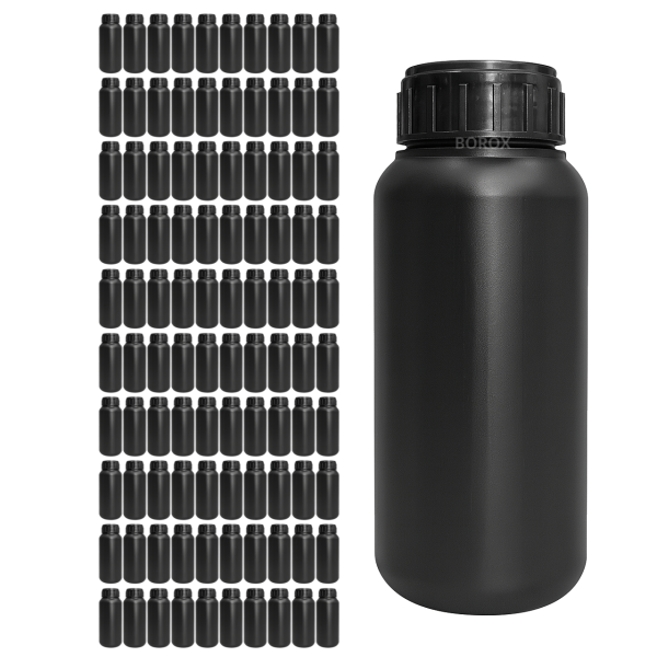 Borox Plastik Yuvarlak Şişe 500 ml Siyah - Kilit Kapaklı 100 Adet
