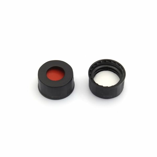 BOROX Yarıksız Siyah Screw Vial Kapağı ND9 - Beyaz PTFE/Kırmızı Silikon Septa - 1000 Adet Toptan