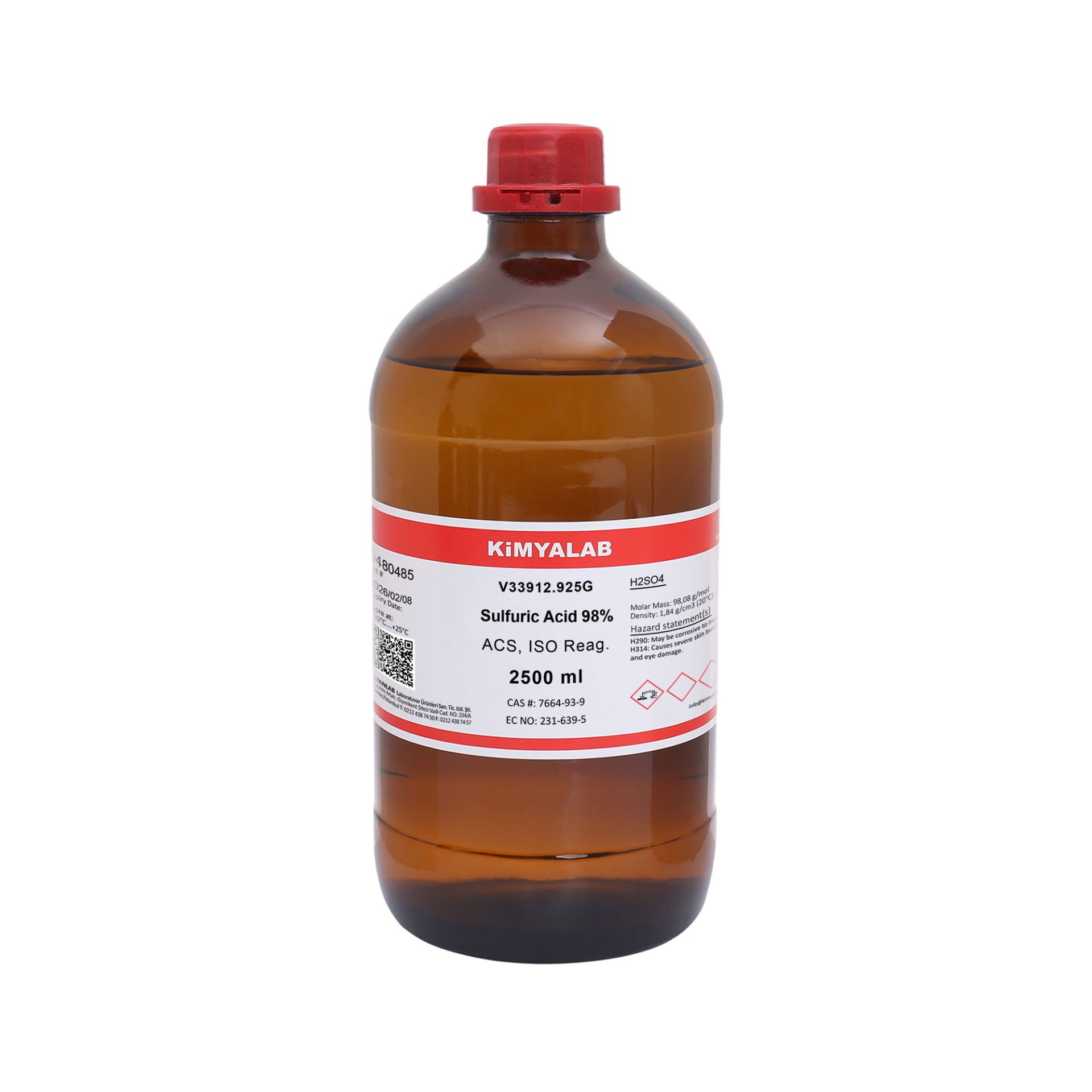 Sülfürik Asit %98 2.5L Cam - Sulfuric Acid Extra Pure H2SO4