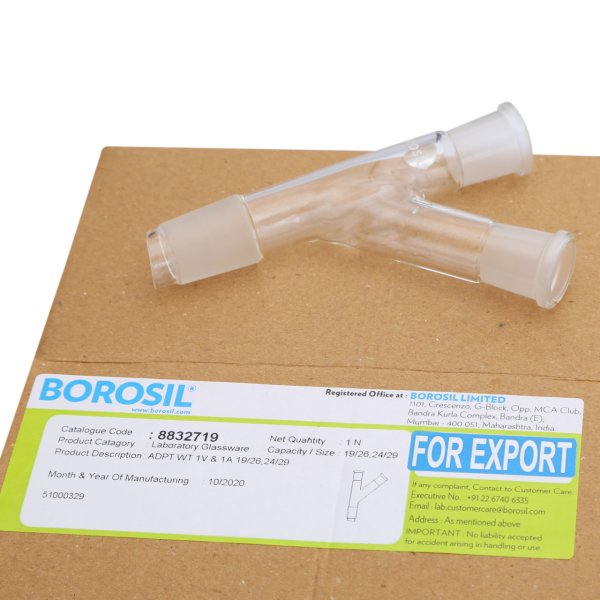 Borosil Cam Adaptör 2 Boyunlu - 45° Yukarı Açılı 19/26-24/29