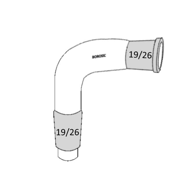 Borosil Cam Adaptör - Eğimli Kıvrık 90° Açılı - 19/26-19/26