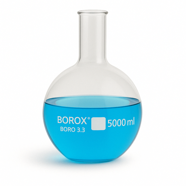 Borox Cam Balon 5000 ml - Dibi Düz - Şilifsiz Deney Balonu