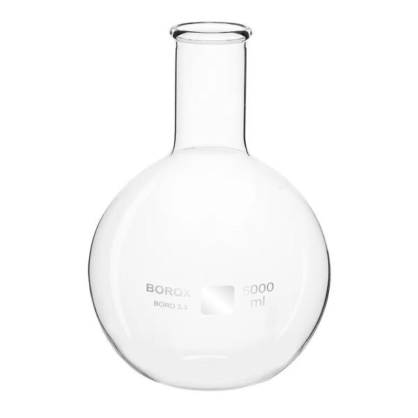 Borox Cam Balon 5000 ml - Dibi Düz - Şilifsiz Deney Balonu