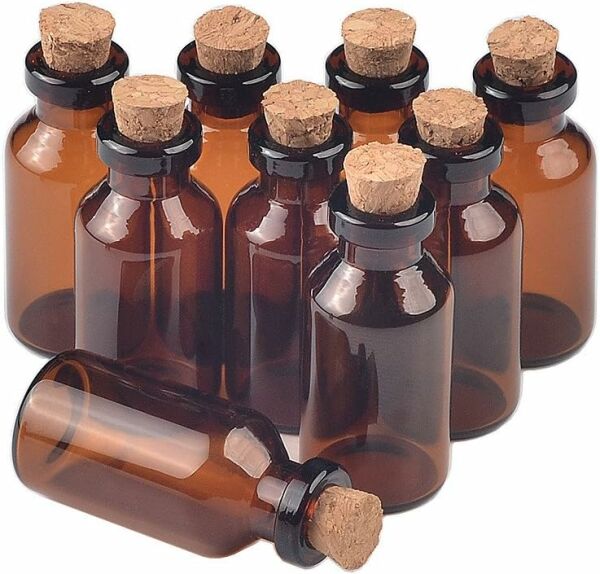 Borox Mantar Tıpalı Amber Cam Şişe - Mini Küçük Şişe 50 ml - Tıpalı Küçük Şişe 100 Adet/Paket