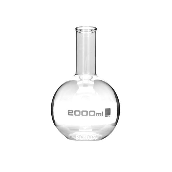 Borox Cam Balon 2000 ml - Dibi Düz - Şilifsiz Deney Balonu - Uzun Boyunlu