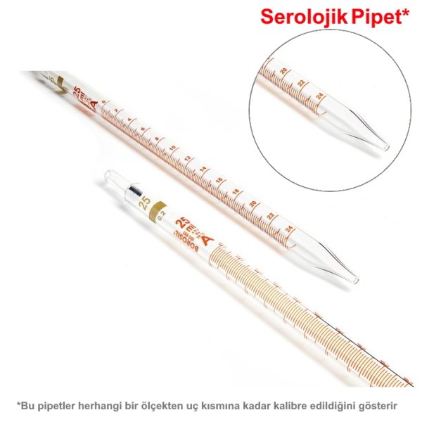 Borosil Cam Dereceli Pipet 25 ml - Serolojik Pipet - Class A