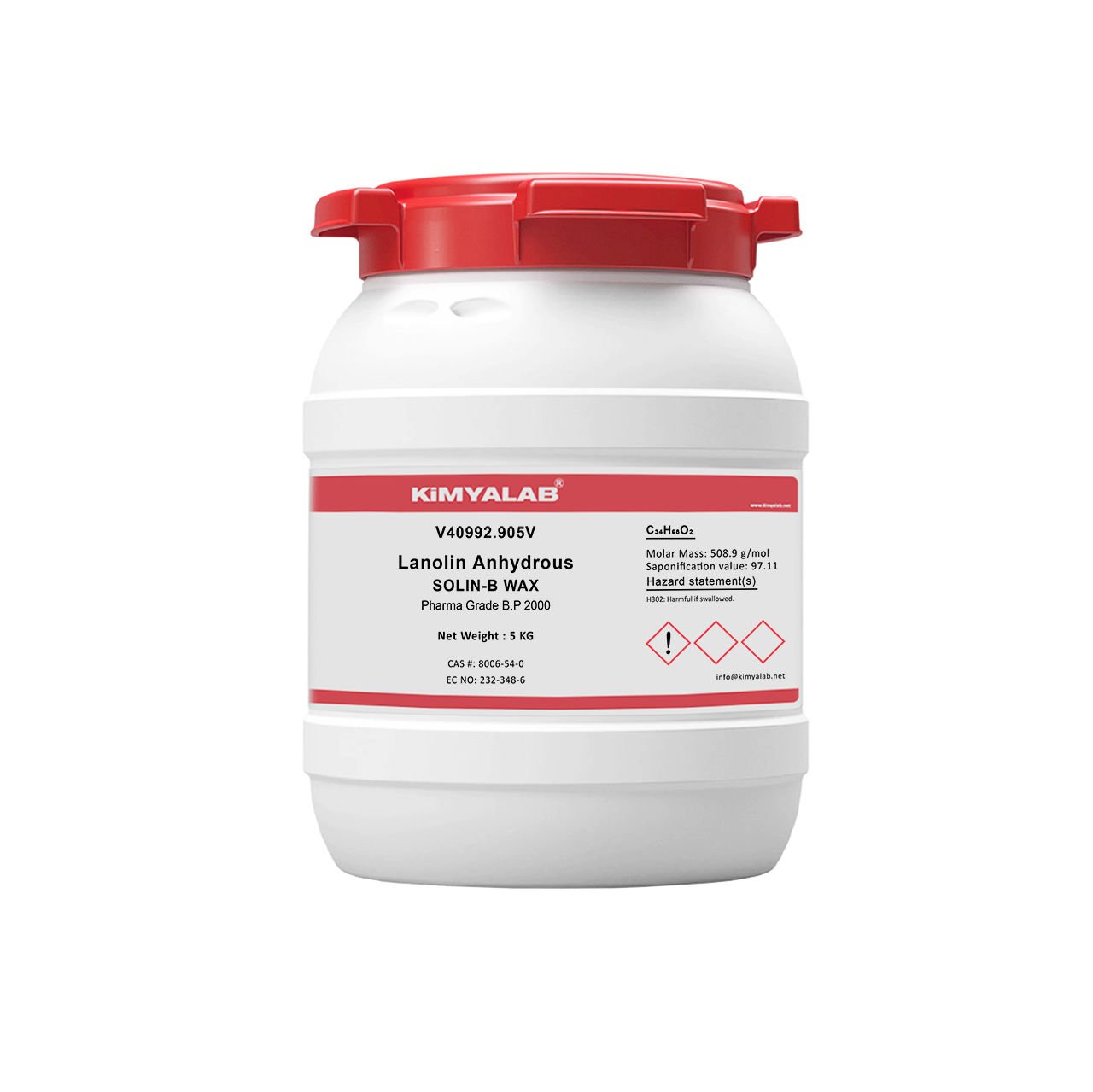 Kimyalab Lanolin - Farma Kalite - Lanolin Anhydrous B.P.2000 - SOLIN-B - 5 Kg-HDPE Varil