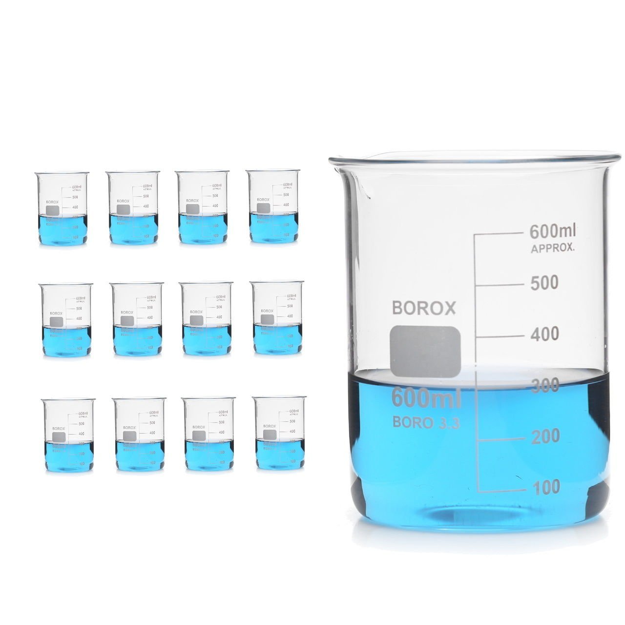 Borox Cam Beher 600 ml - Kısa Form Beaker 12 Adet-Paket