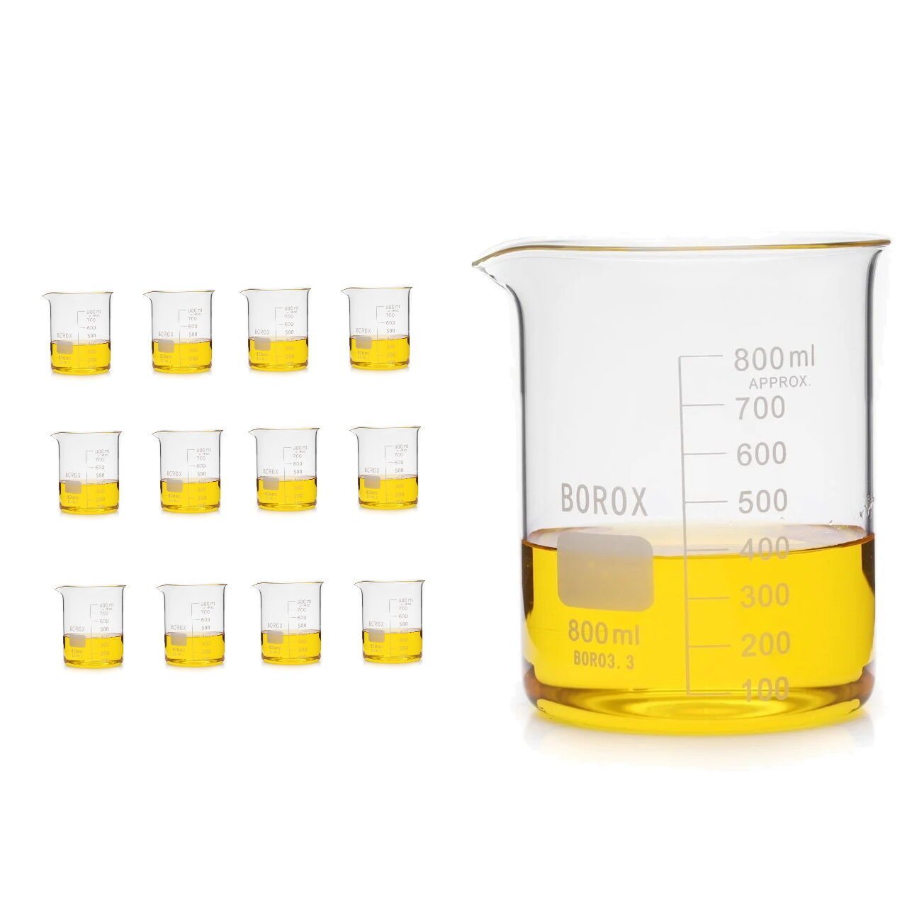 Borox Cam Beher 800 ml - Kısa Form Beaker 12 Adet-Paket