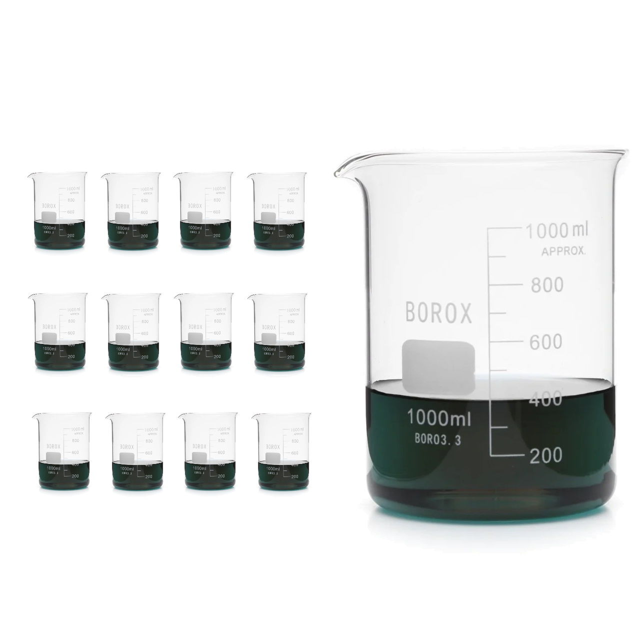 Borox Cam Beher 1000 ml - Kısa Form Beaker 12 Adet-Paket