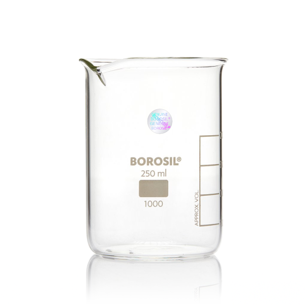 Borosil Cam Beher 250 ml - Kısa Form Beaker 40 Adet-Paket